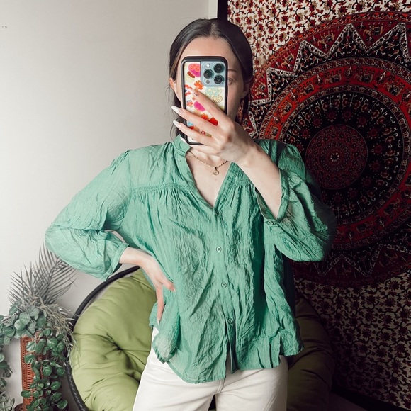 TheKorner Green Cottage Core Blouse Large - Picture 1 of 6